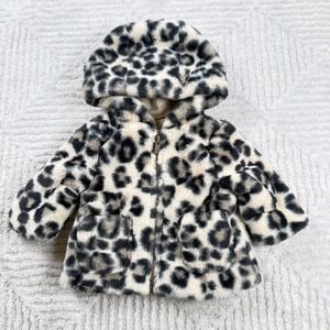 Old Navy Baby Faux Fur Leopard Print Hooded Jacket 0-3 Months Winter